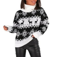 Iopqo пуловери за жени дамски коледна снежинка плетен пуловер с дълъг ръкав Екипаж Сърцето на животни животински печат Котлети за плетка женски върхове