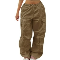 Парашутни панталони за жени с теглене на торбички за панталони с много джоба Y2K панталони с ниско изгряване на джогинг суиптъри за разхлабване на хип хоп