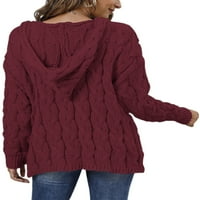 Voguele дамски джъмпер върхове солиден цвят пуловер зимен топъл пуловер трикотаж плетен пуловери едно рамо вино червено l