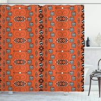 Sonernt африканска завеса за душ, модел с традиционен декоративен фолк бохо дизайн, плат плат комплект за баня с плат, с куки ,, оранжево черно бяло