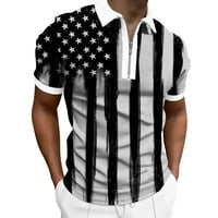 Мъжка риза с Поло 4 - ти юли Ден на независимостта 3Д дигитален печат ревера цип къс ръкав ежедневни модно яке тениска върхове