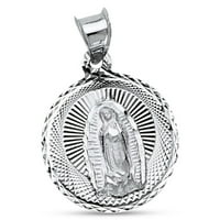 Lady Guadalupe монета висулка 14k бяло злато кръг девствена мари чар християнско твърдо вещество