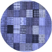 Ahgly Company Indoor Round Checkered Blue Modern Area Rugs, 4 'Round