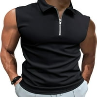 Welliumy летни върхове за мъже отказват яка поло ризи без ръкави с цип от цип черен XL