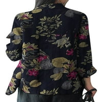 Bomotoo Women Cardigan Jacket Floral Print Business Jackets Lapel Neck Blazers Button Decor Outwear Официално палто Khaki 5xl