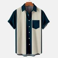 Ризи за копче за мъже Хавайски цветен блок пачуърк с къс ръкав яка плажни ризи с предни джобове удобно ваканционно парти топ блуза флот l