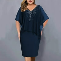Sundresses for Women Fashion Fashion Favace Solid Reseve дължина на коляното V-Neck A-Line BLUE XL