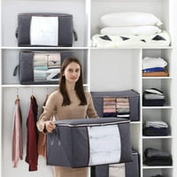Голям капацитет дрехи съхранение чанта организатор с подсилена дръжка, прозрачен прозорец, опаковка, 90 л, сив