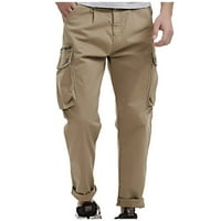 Rovga Mens Pants Cargomid Caist Cargo Pants Мъжки цип мулти-джобни площи солидни спокойни мъжки панталони спокойни панталони от еластична талия на талията