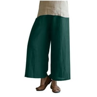 Zodggu дамски дамски твърд цвят еластична талия с пълна дължина панталони памук и бельо големи летни ежедневни панталони подаръци за жени панталони джогинг женски модни зелени 6