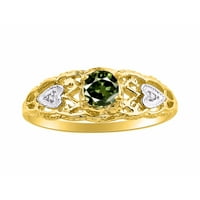 *Rylos Filigree Heart Green Sapphire & Diamond Ring - September Birthstone*