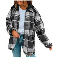 Карирани якета за жени с дълги ръкави върхове на ревера плюс размери бутони за суичър надолу по палто от модно палто на модно палто