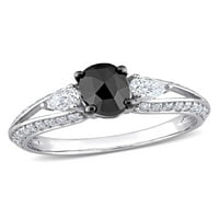 Карат Т. Г. в. моасанит и карат Т. в. черен диамант 10кт Бяло Злато Сплит-джолан годежен пръстен