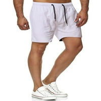 Bomotoo Men Summer Short Pants DrawString Swim Solid Color Beach Shorts Небрежни плажни дрехи Празник мини панталони Уайт XL