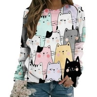 Fartey Sweatshirt за жени Crewneck Cat Dog Graphic Top Top дълъг ръкав сладка риза Блуза удобна новост пуловер суичър