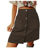 Feternal Women's Fashion Solid Color High Toist Corduroy Skirt Button Design Кратка пола Скирс за жени за жени