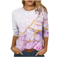 -Shirts за жени отпечатани цветни блокови ръкави Блуза Екипаж Тропически върхове, лилаво, L