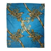 Сплави за одеяло за хвърляне на фланели флорални броката стъклен метал върху синьо жълто мек за диван и диван