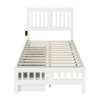 Тахо пълно дърво платформа легло с Табла Футборд & чекмеджета за съхранение, Бяло
