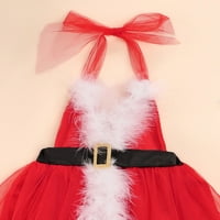 Sunisery Christmas Toddler Infant Baby Girl рокля без ръкави висяща врата плюшена мрежа с висока талия midi червено 3- години